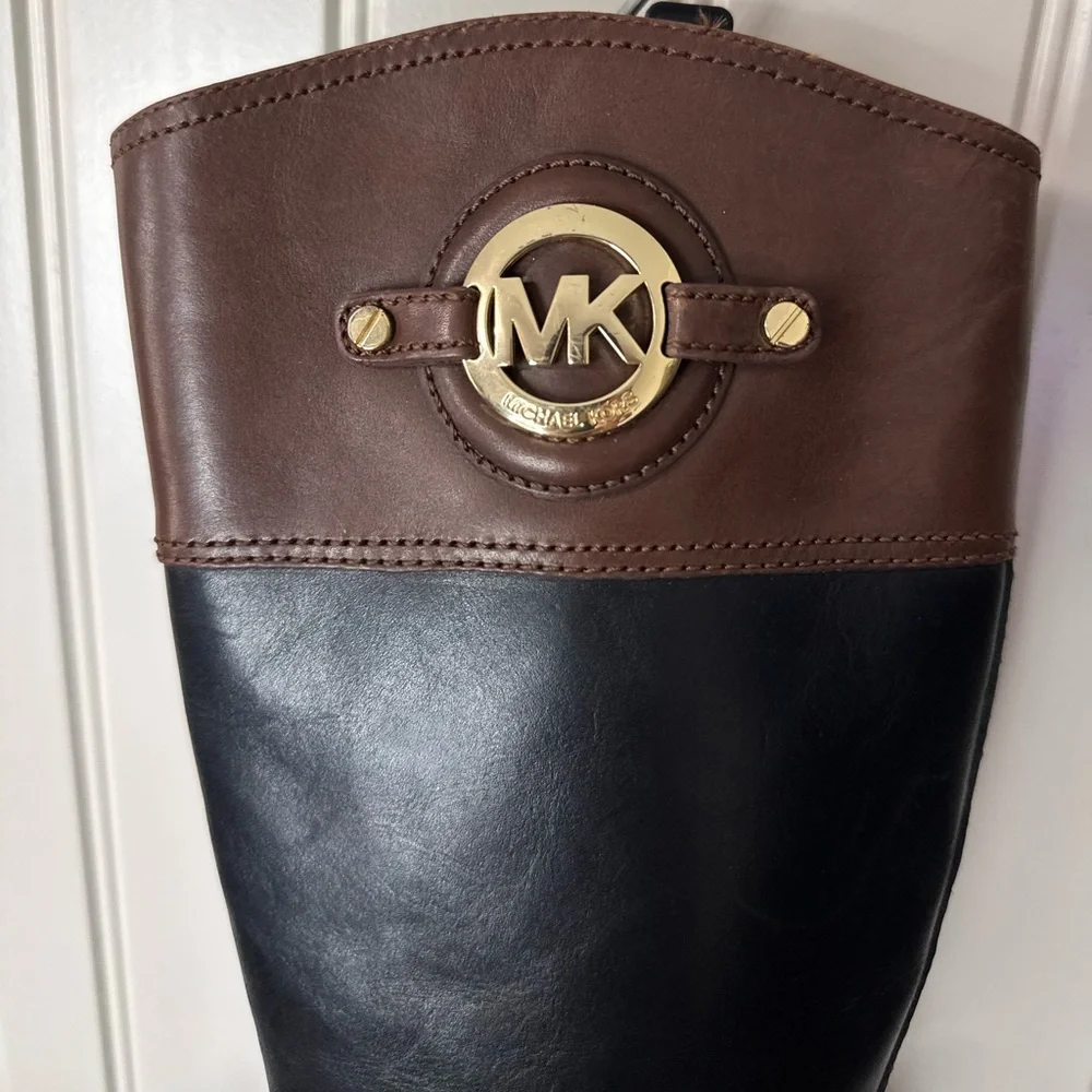 MICHAEL KORS 🌟 STOCKARD Knee-High Riding Boots (Women’s Size 7) Blk/Brown/Gold